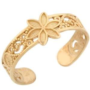  14k Solid Yellow Gold Flower Filigree Toe Ring Jewelry