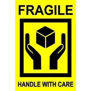   3x2 Fragile Handle With Care Yellow Labels / Stickers