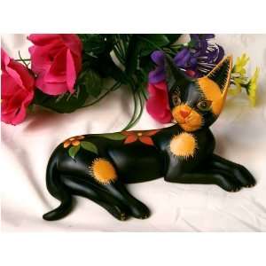    Second Nature Black Floral Cat Laying Down 