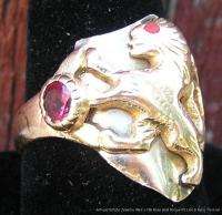 Antique Estate 14k & 18k Rose Gold Mans Ring Lion Ruby c1880  