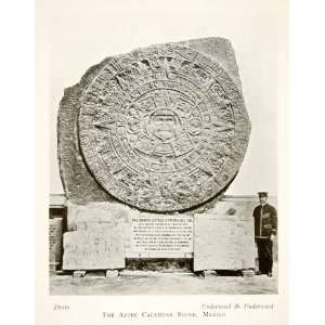 1913 Print Aztec Calendar Stone Artifact South America Mexico Glyphs 