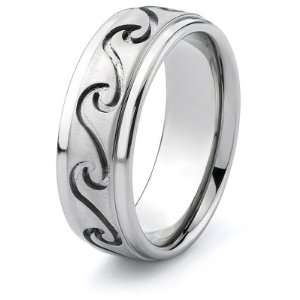  Titanium 8mm Band with Waves Jewelry