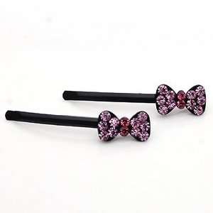 Bow Pattern Alloy with Pink Rhinestone Hair Bobby Pins /Sticks /Clips 