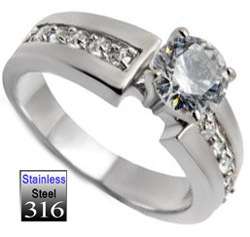   Engagement 1.45ct Clear CZ Stone Stainless Steel Ring New  