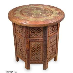  Brass inlay accent table, Starbust Flower
