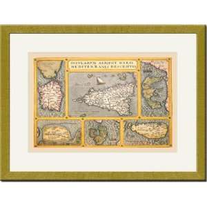 Gold Framed/Matted Print 17x23, Maps of Italian Islands  