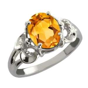  1.15 Ct Oval Yellow Citrine Argentium Silver Ring Jewelry