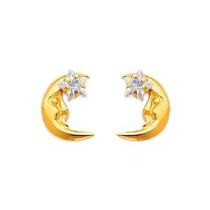  14K Yellow Gold Crescent Moon CZ Stud Earrings for Baby 