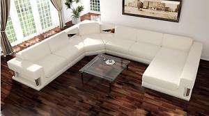 2315 White Italian Leather Living Room Sectional Sofa  