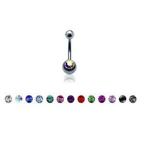 com Stainless Steel Belly Button Ring with Clear CZ   14G (1.6mm)   5 
