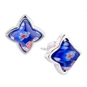   Blue Millefiori Murano Glass Re Stud Earrings Pugster Jewelry