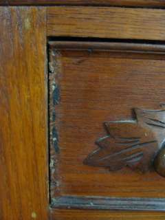Antique Oak Victorian Commode Fruit Carvings Cabinet  