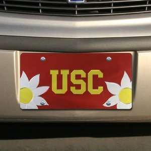  USC Trojans Cardinal Mirrored Flower Power License Plate 