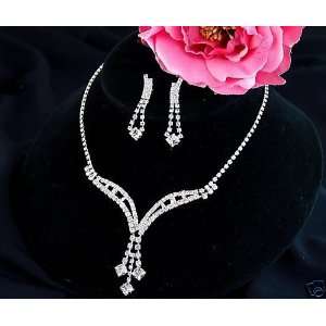Bridal Wedding prom Pageant Swarovski Crystal Necklace Earring Set 