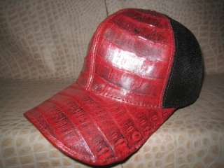 New Red Exotic Crocodile Ostrich Skin Ball Cap Hat Adjustable  
