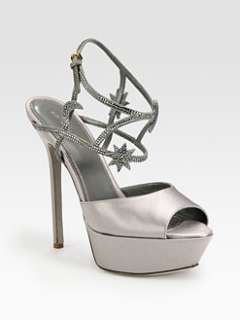 Sergio Rossi   Satin Crystal Coated Star and Moon Platform Sandals