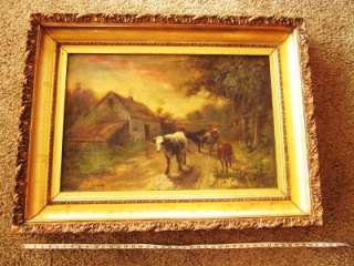 RARE R ATKINSON FOX Antique ORIGINAL OIL Painting  EVENING  Cows ART 