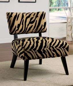 Contemporary Oversized Accent Chair in Zebra Print Fabric and Walnut 