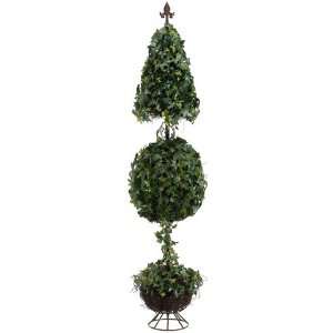 Artificial Cone & Ball Shaped Ivy Topiary with Finial Metal Stand 