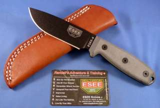 ESEE Knives 4 Plain Edge Knife w/Sharpshooter Leather Belt Sheath (RAT 