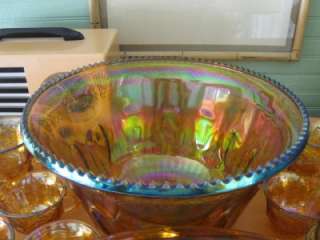 fantastic vintage indiana carnival glass punch bowl ladle cups grape 