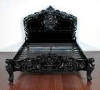 Solid Mahogany Black French Style Hand Carved Rococo Queen Bed b003 