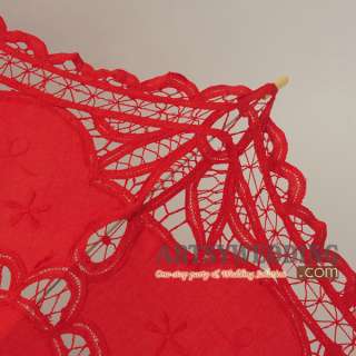 Scallop Edge Embroidery Pure Cotton Lace Wedding Umbrella (Red+Beige 