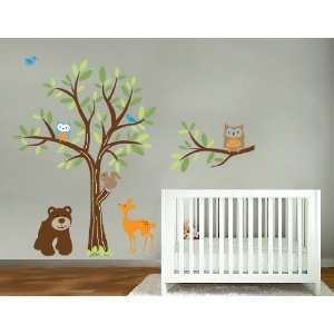   tree branch set and bear owls birds deer all you need 