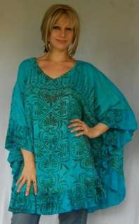 Q699 TURQ/PONCHO TOP MADE 2 ORDERM L XL 1X 2X 3X 4X  