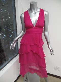 Versace Hot Pink Sleeveless Button Side Ruffle Tiered Evening Dress S 