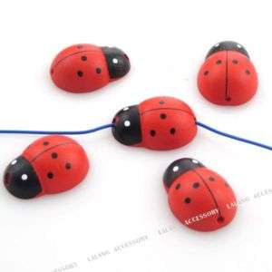 60pcs New Red Animal Ladybug Wooden Beads Charm 160178  