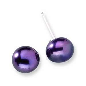  Silver 7mm Purple Freshwater Cultured Pearl Post Earrings Jewelry