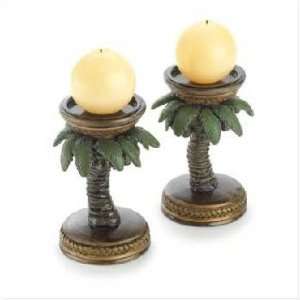  2 Palm Tree Tropical Candle Holder Home Candleholder