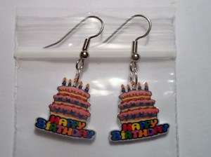HAPPY BIRTHDAY CAKE EARRINGS CELEBRATE CANDLE CHARMS  
