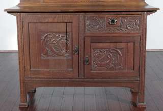 Antique English Solid Oak Art Nouveau Mirrorback Sideboard Buffet 
