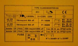 Class Booster Start 630 Battery Charger for 12V/24V lead acid battery 