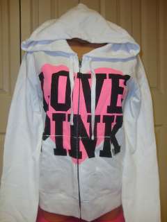 NWT Victorias Secret LOVE PINK Heart Hoodie Sweatshirt Sweater Top M 
