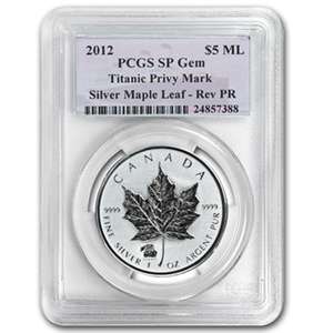 2012 1 oz Silver Canadian Maple Leaf Titanic Privy   SP GEM PCGS 