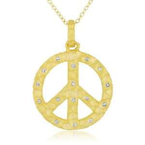   Sterling Silver Clear Cubic Zirconia Peace Sign Necklace Jewelry
