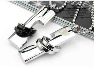 Stainless Steel Two Rings Lovers Pendant Necklace Set  