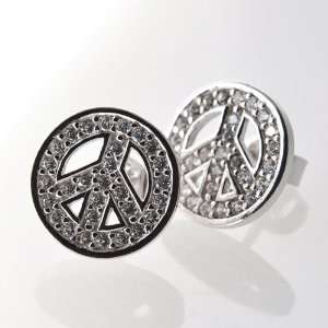  Sterling Silver Micro Pave Peace Sign Studs Earrings with 