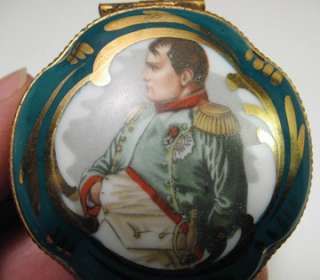 Vintage Limoges Porcelain Napoleon Green & Gold Hinged Box  