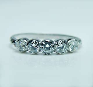 18K White Gold Vintage .90ct Diamond Etched Anniversary Ring Estate 
