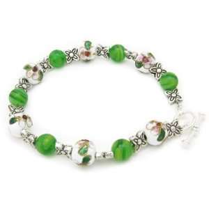 AM5994   Unique Green Glass Bead and Cloisonne Bead Bracelet by 