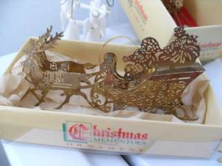   PIERCED 3D BRASS CHRISTMAS ornaments Angels snowflakes train tree vtg