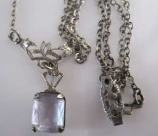 Art Deco/Antique/Vtg Sterling Silver Filigree Necklace Faceted 