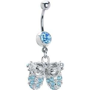  Aqua Jeweled Baby Shoes Belly Ring Jewelry