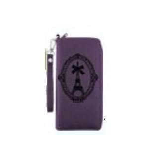 Lavishy Large Dark Purple Wristlet Wallet with Eiffel Tower Photo Art 