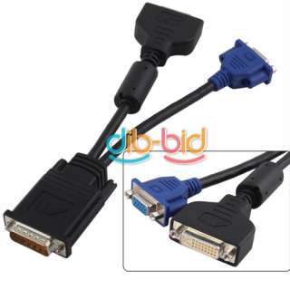   Pins Male to 24+5 Pins DVI I VGA HD15 Female Y Splitter Cable  
