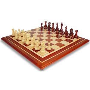   Chess Set in Red Sandalwood & Boxwood with Padauk Chess Board 4.75